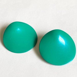 Vintage Aqua Green Enamel Clip On Earrings 70's 80's Pearlized Freeform Modern